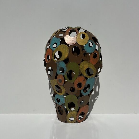 Earth Tone Metal Welded Circle Owl Figurine - Picture 3 of 8